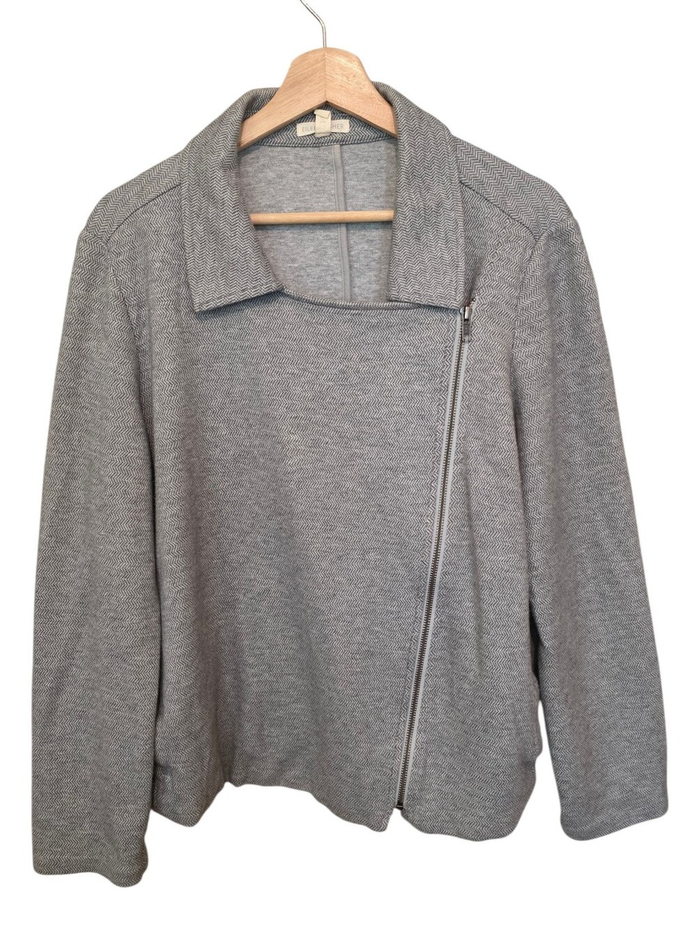 Eileen Fisher Organic Cotton Tweed HerringboneAsymmetric Zip Moto Jacket XL Moon